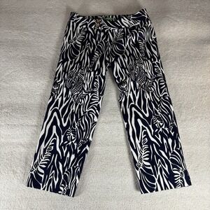 Lilly Pulitzer Pants Palm Beach Fit Navy Blue White Animal Blue Leaf Print Sz‎ 4